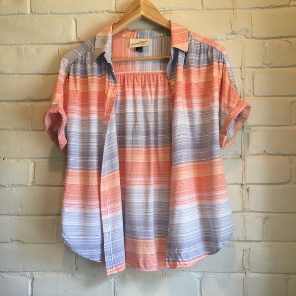 Orange and Blue striped summer button down Size XS - Picture 2 of 7